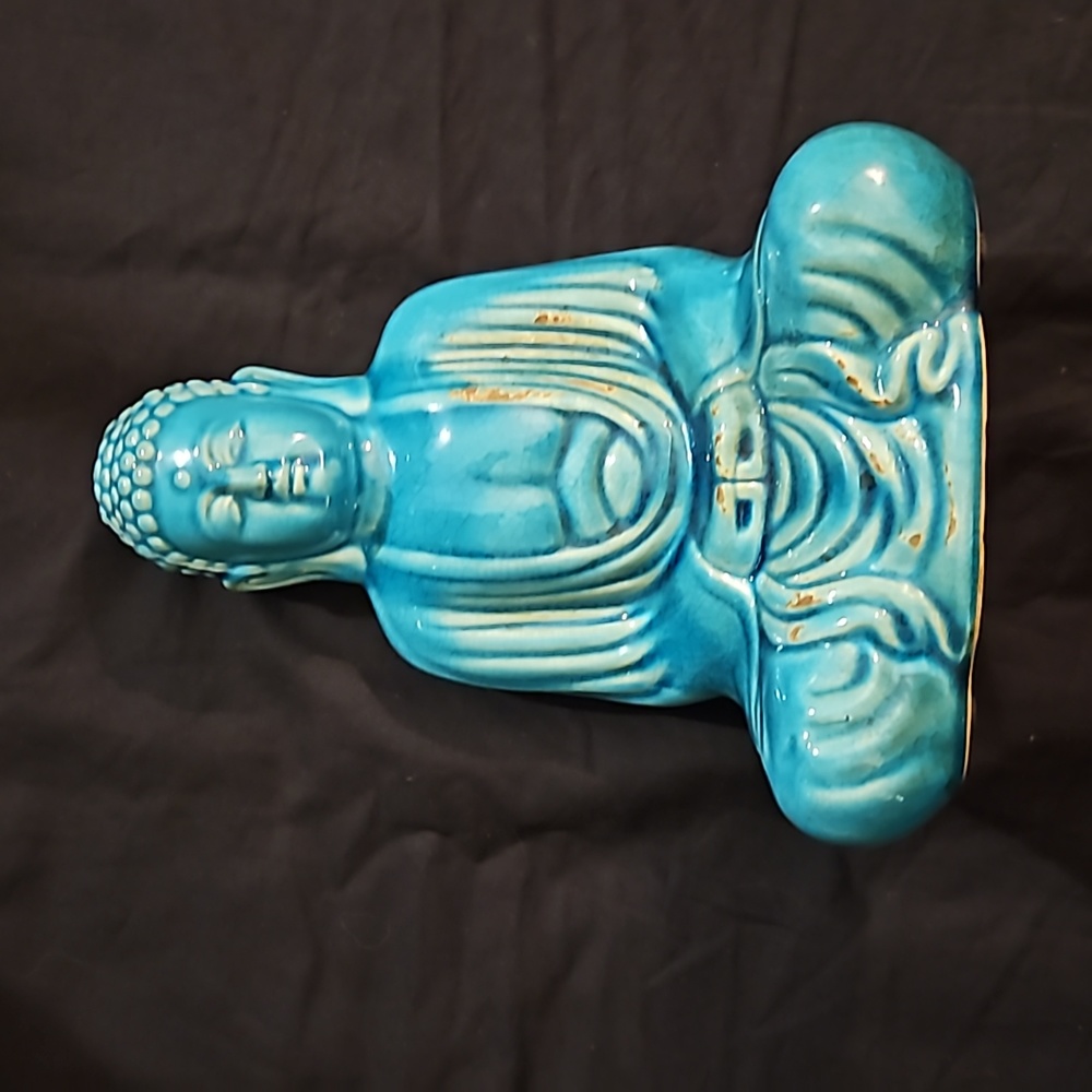 Turquoise Blue Dhyana Buddha Garden Statue, 5.5 x 3.5 x 7.5